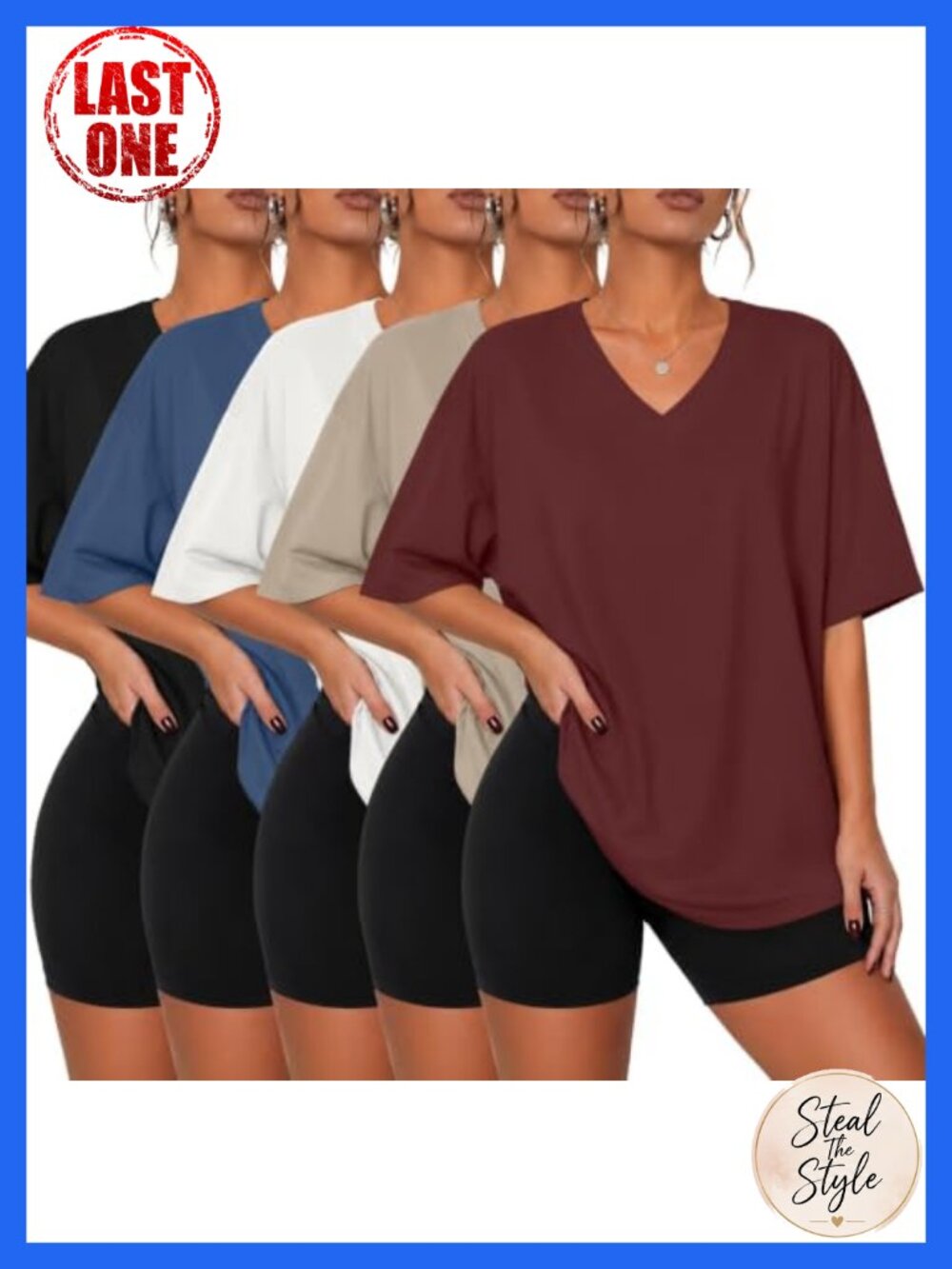 Oversized V Neck Short Sleeve T Shirts 5 Pack